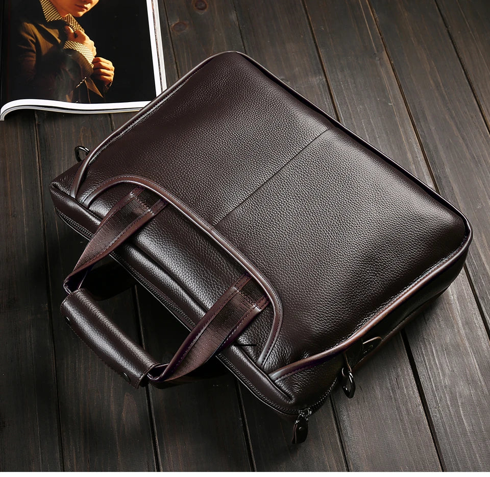 Brand Man Bag Genuine Leather Briefcase Men Business Handbag Messenger Bags Male Vintage Men's Shoulder Bag Large Capacity