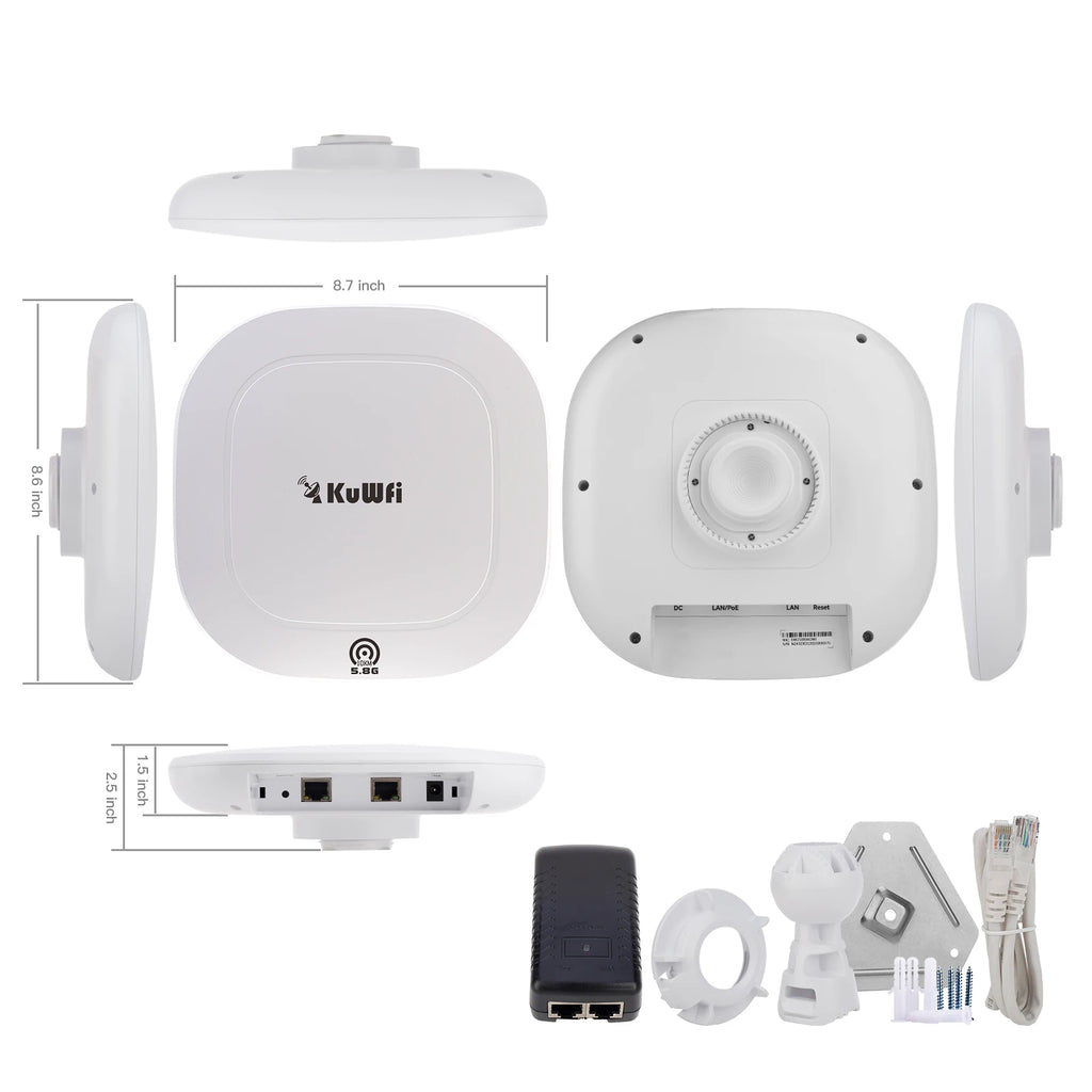 USA Stock KuWFi Outdoor 10KM Wireless Bridge IP65 Waterproof 17dBi Antenna PoE&DC Power Wifi Bridge for Industrial Monitoring