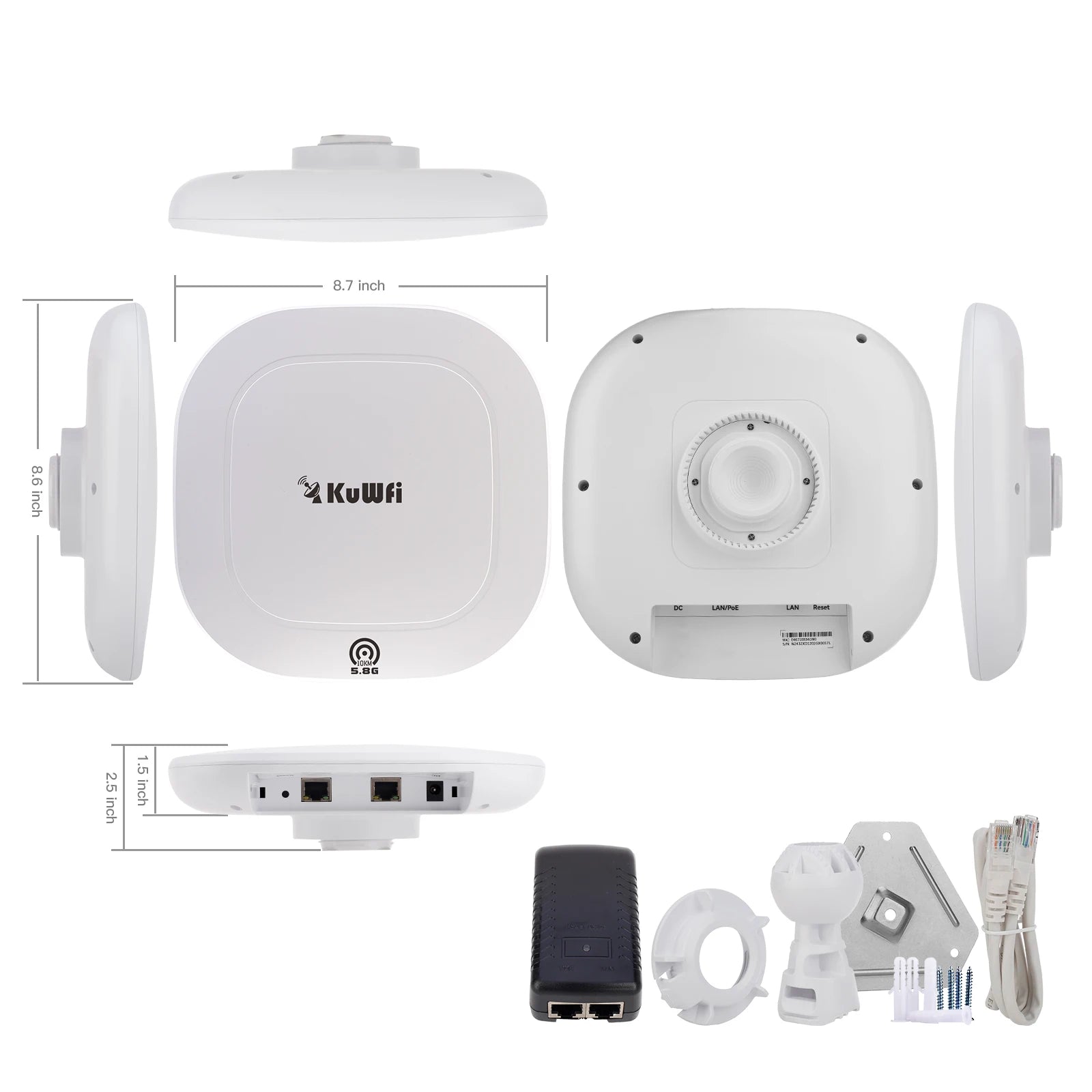 USA Stock KuWFi Outdoor 10KM Wireless Bridge IP65 Waterproof 17dBi Antenna PoE&DC Power Wifi Bridge for Industrial Monitoring