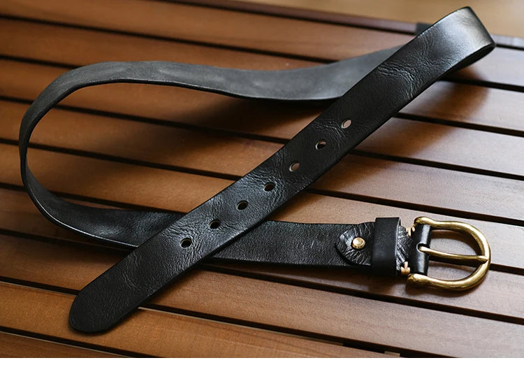 Handmade Classic Retro Style Pure Copper Horseshoe Buckle No interlayer Cowhide Men's Belt Genuine Leather Jeans Man design Belt