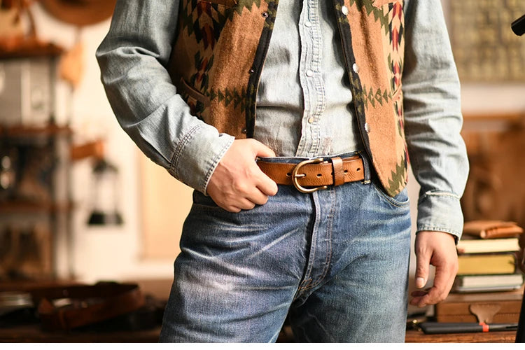 Handmade Classic Retro Style Pure Copper Horseshoe Buckle No interlayer Cowhide Men's Belt Genuine Leather Jeans Man design Belt
