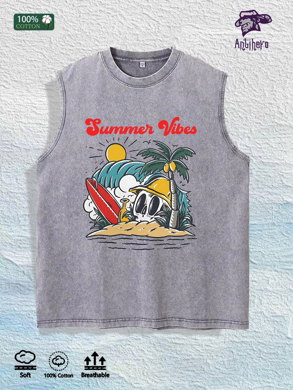 ROOST Waterfowl Deer Graphic Washed Vest US Warehouse 3 Colors Cotton Tank