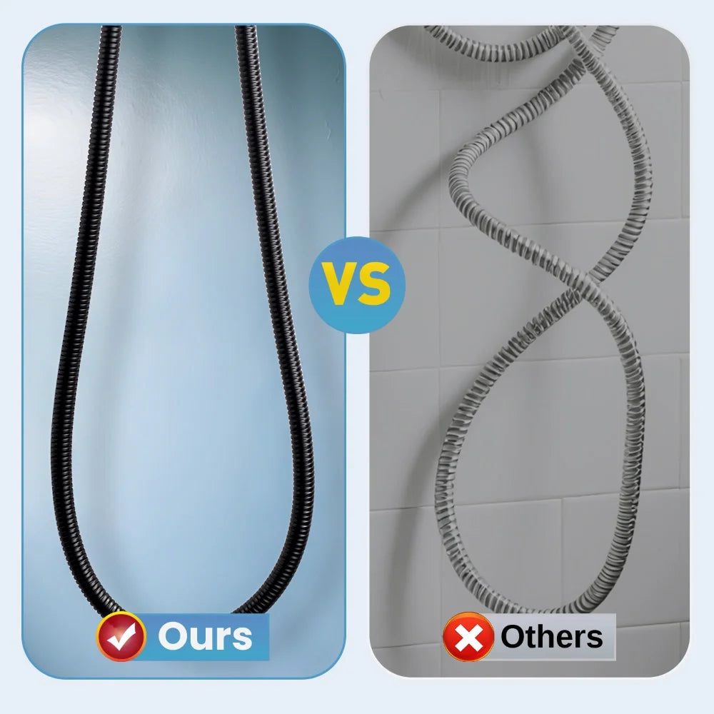 Matte Black Insert Stainless Steel Hand Held Shower Tube Bathroom Replacement Shower Hose Flexible Shower Double Joint Hose