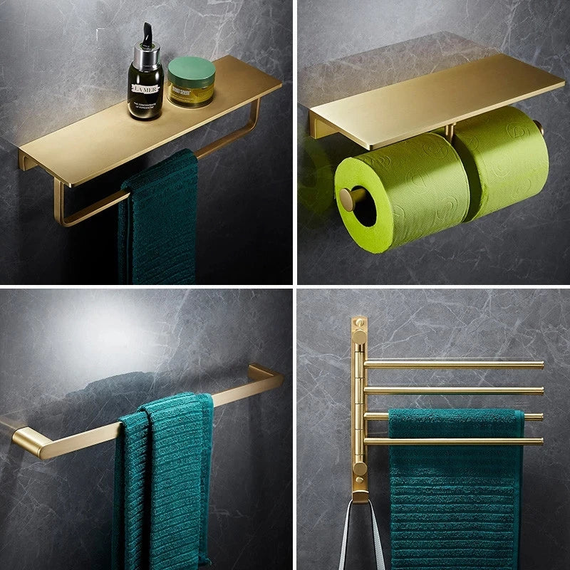 Bathroom Accessories Bathroom Shelf Towel Rack Paper holder Toilet Brush Holder Towel Ranger Brushed Gold Brass Bath Hardware