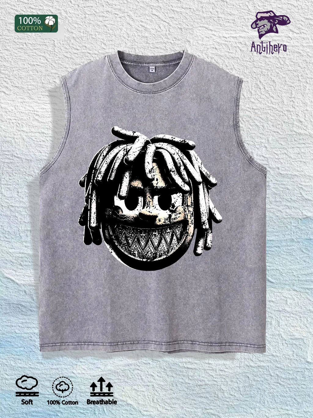 Dreadlocks Character Graphic Washed Vest US Warehouse 3 Colors Cotton Tank
