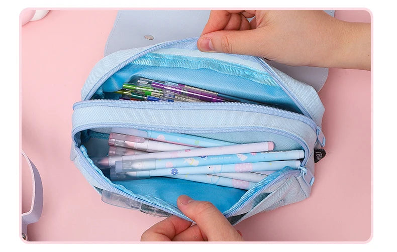 Sakura Pencil Bag PU Leather Pen Case Candy Color Japan Stationery Box Green Pink Organizer School Supplies Gift Ruler Pouch Hol