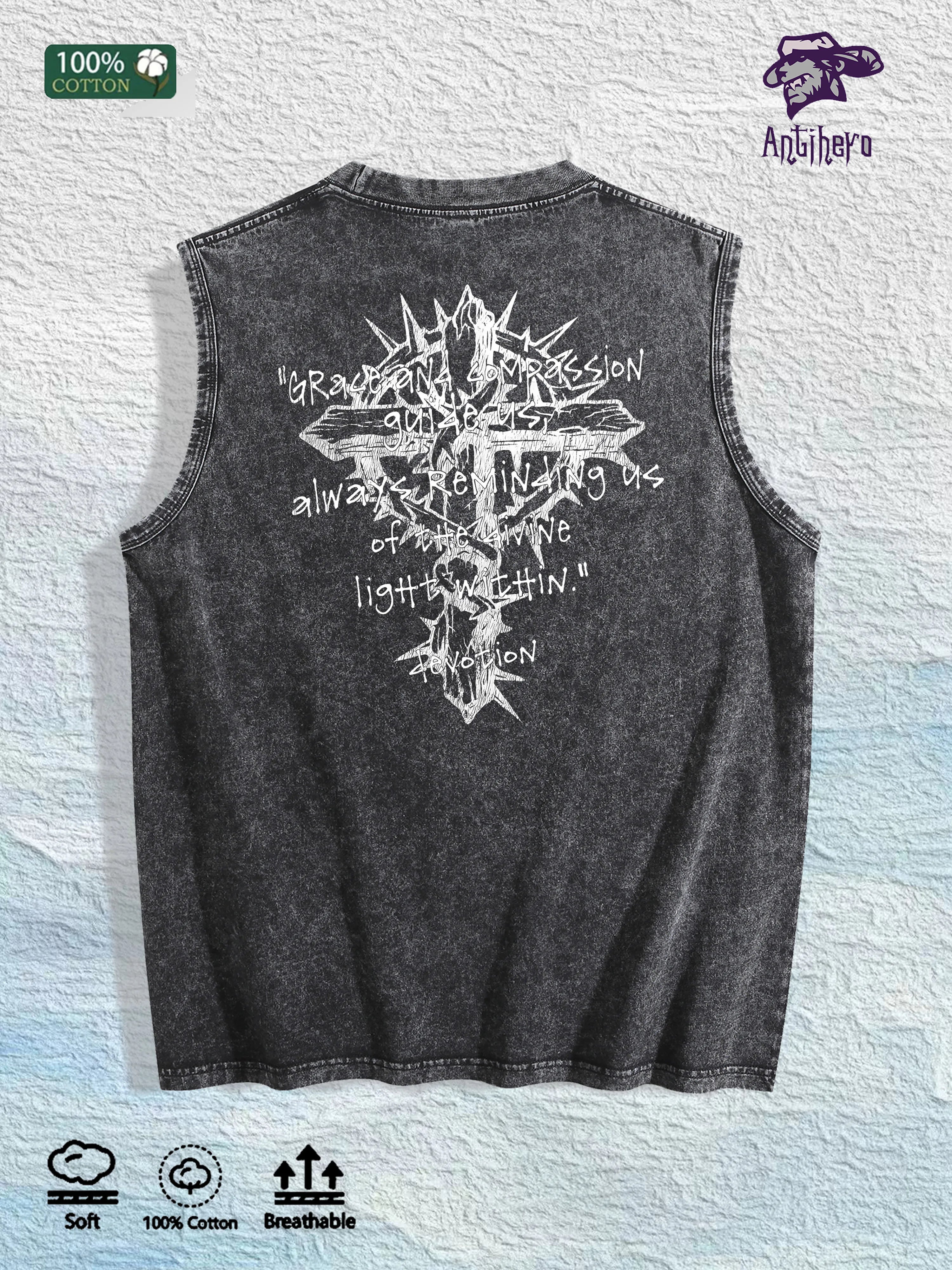 Devotion Religious Graphic Washed Vest US Warehouse 3 Colors Cotton Tank