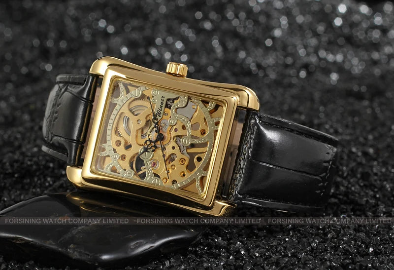 T-WINNER Watch Rectangular mechanical Watch Men's Watch Gold Belt Wrist Watch Hollow hand Mechanical watch