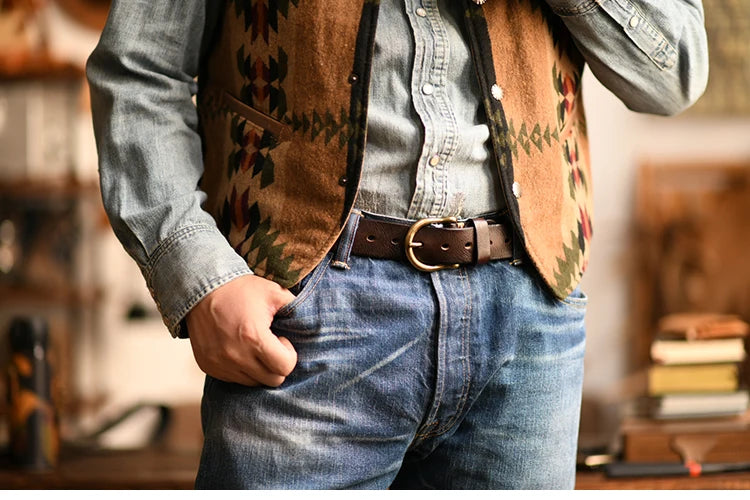 Handmade Classic Retro Style Pure Copper Horseshoe Buckle No interlayer Cowhide Men's Belt Genuine Leather Jeans Man design Belt