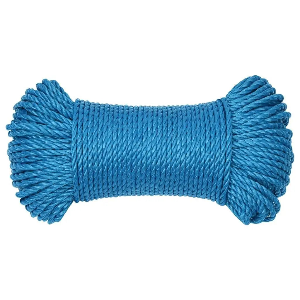 W2B VidaXL Work Rope 0.12\" Blue Polypropylene UV Resistant Double Braid 3-Strand Braided Structure Roll Packed
