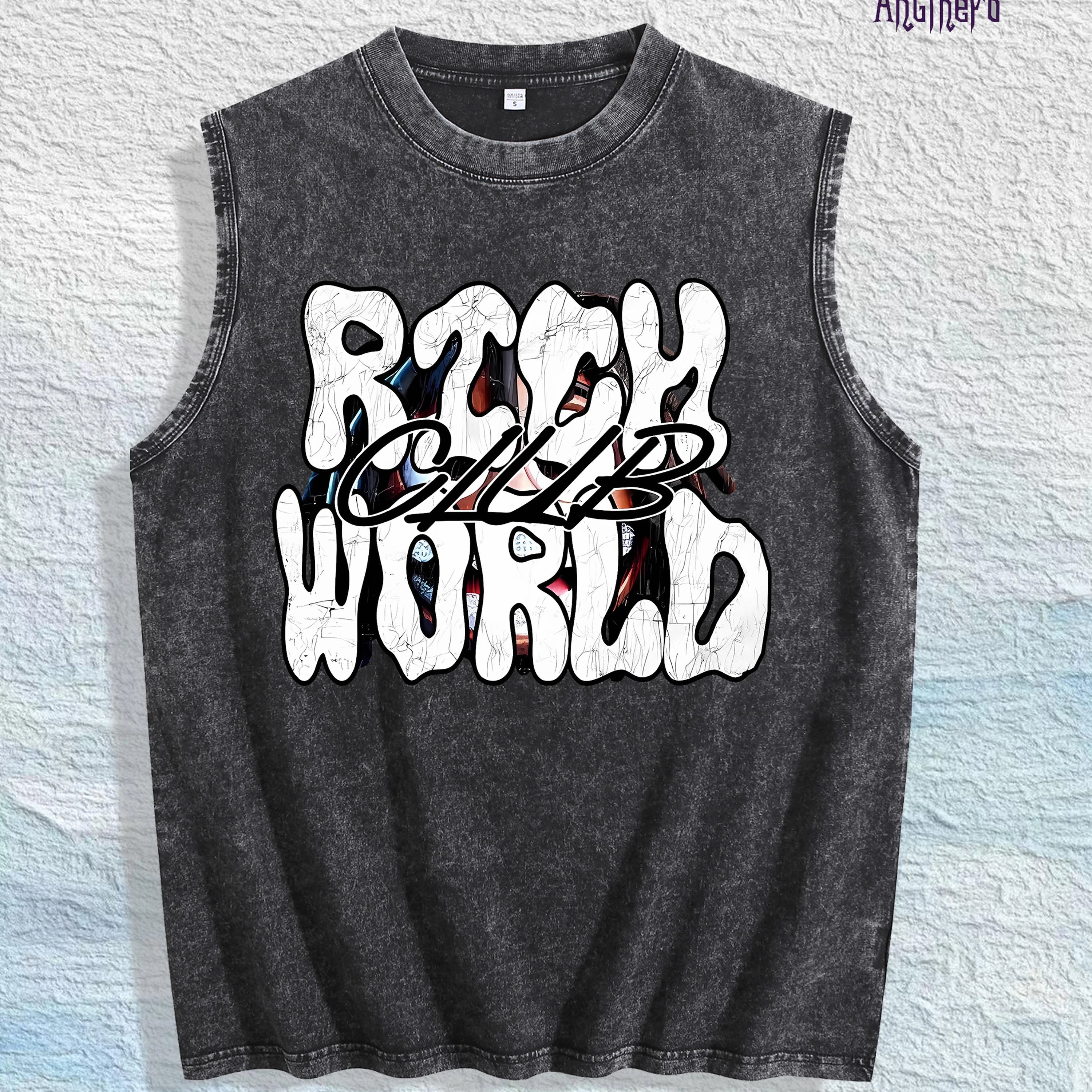 RICH WORLD CLUB Graphic Washed Vest US Warehouse 3 Colors Cotton Tank