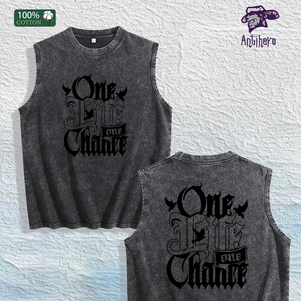 One Life One Chance Graphic Washed Vest US Warehouse 3 Colors Cotton Tank