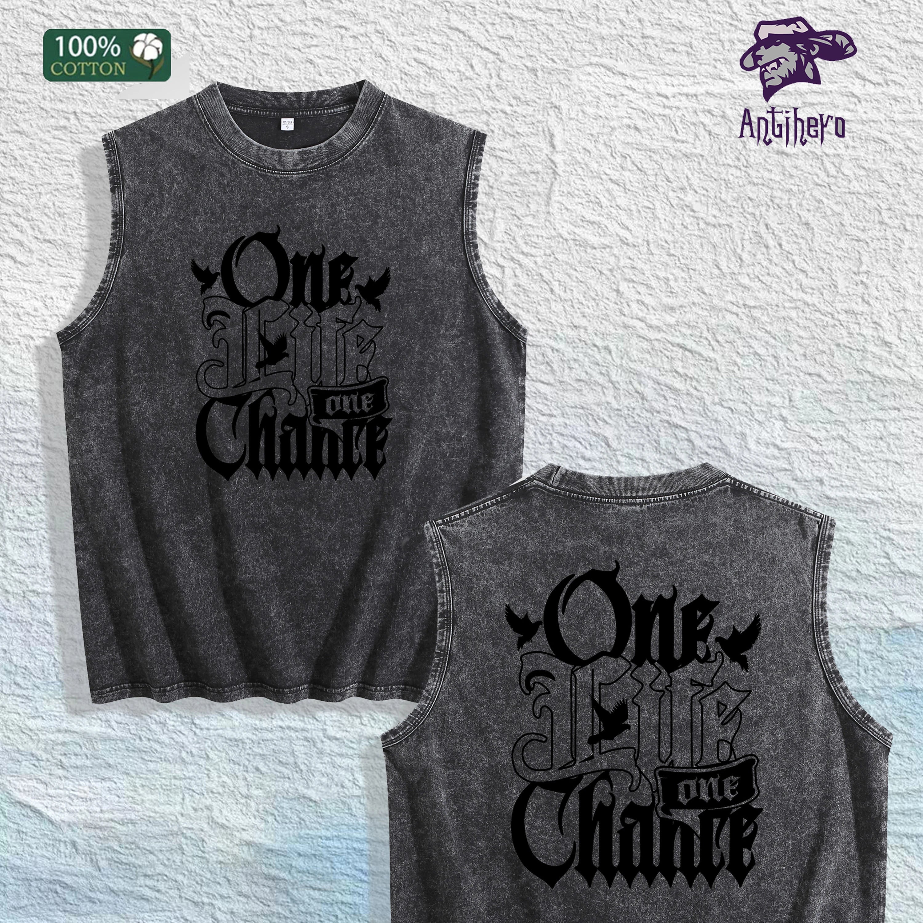One Life One Chance Graphic Washed Vest US Warehouse 3 Colors Cotton Tank