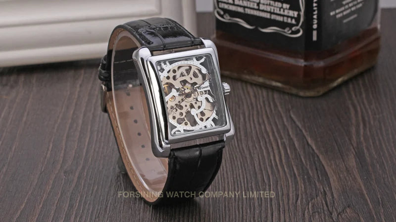 T-WINNER Watch Rectangular mechanical Watch Men's Watch Gold Belt Wrist Watch Hollow hand Mechanical watch