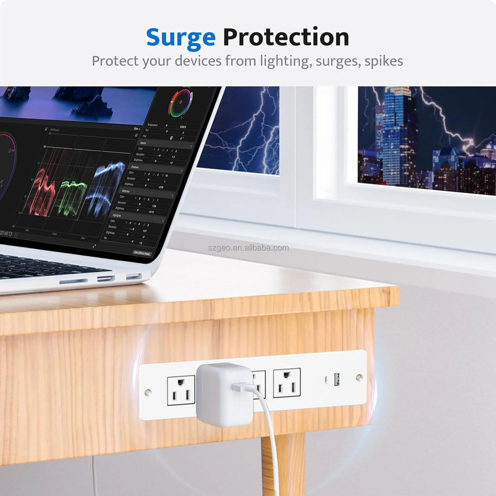 Recessed Power Strip Charging Station with USB Ports Surge Protector with Extension Cord for Home Office White Power Strip