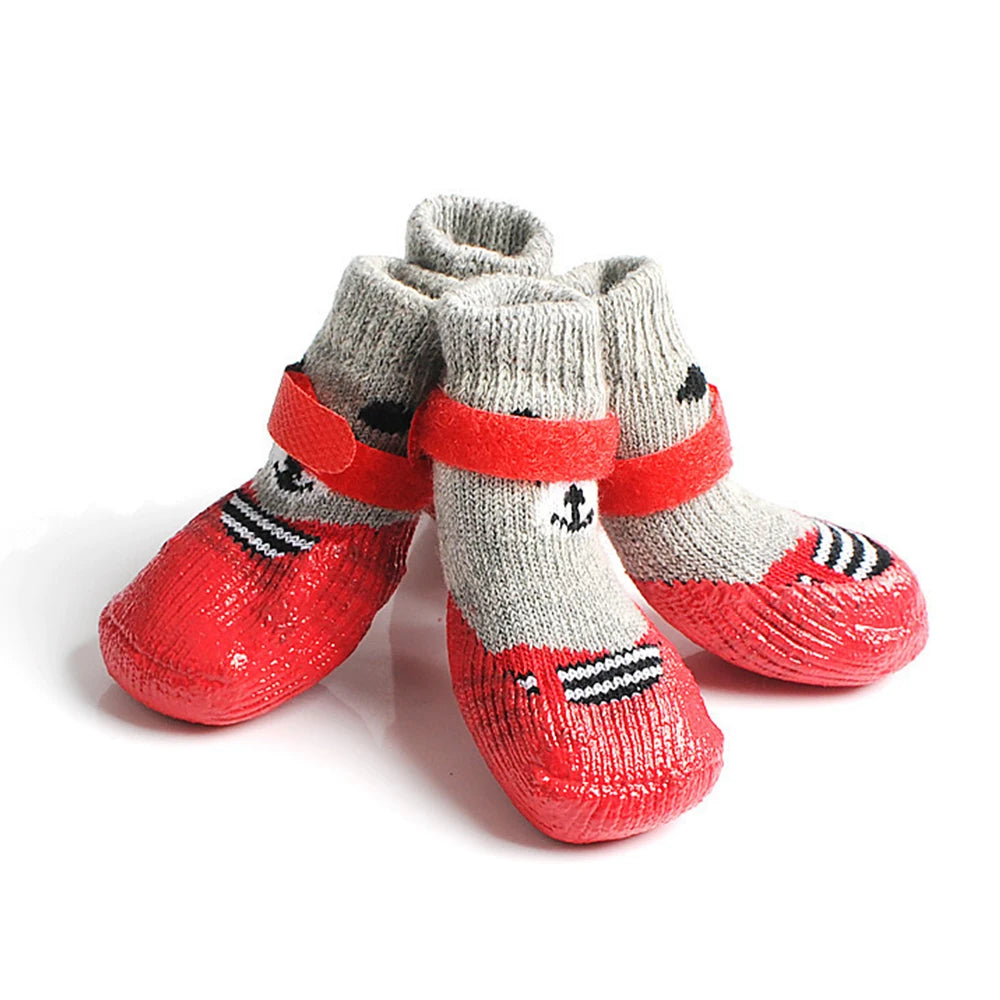 4pcs/Set Dogs Winter Socks Puppy Warm Waterproof Anti-Slip Boots for Small Large Dogs Cats Outdoor Pet Chihuahua Teddy Shoes