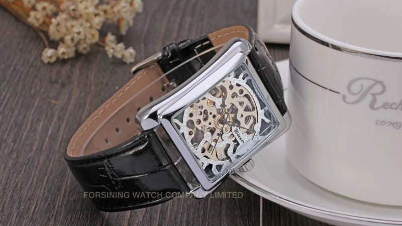 T-WINNER Watch Rectangular mechanical Watch Men's Watch Gold Belt Wrist Watch Hollow hand Mechanical watch