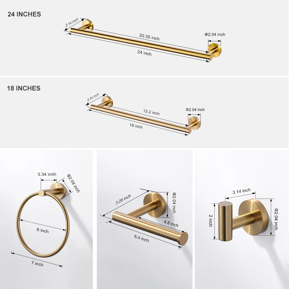 Elegant Lever Design Bathroom Accessories Single Towel Bar Robe Hooks Gold Stainless Steel 304 Bath Hardware Set
