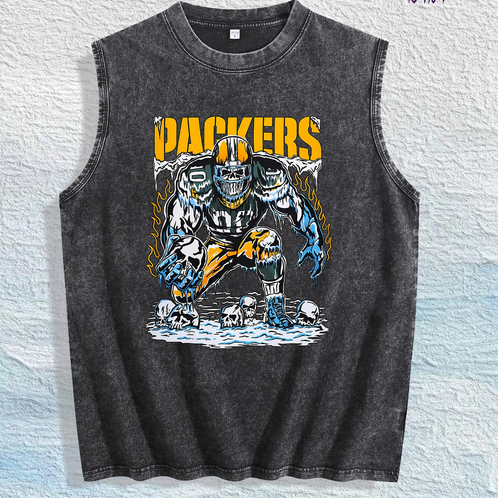 PACKERS Football Graphic Washed Vest US Warehouse 3 Colors Cotton Tank