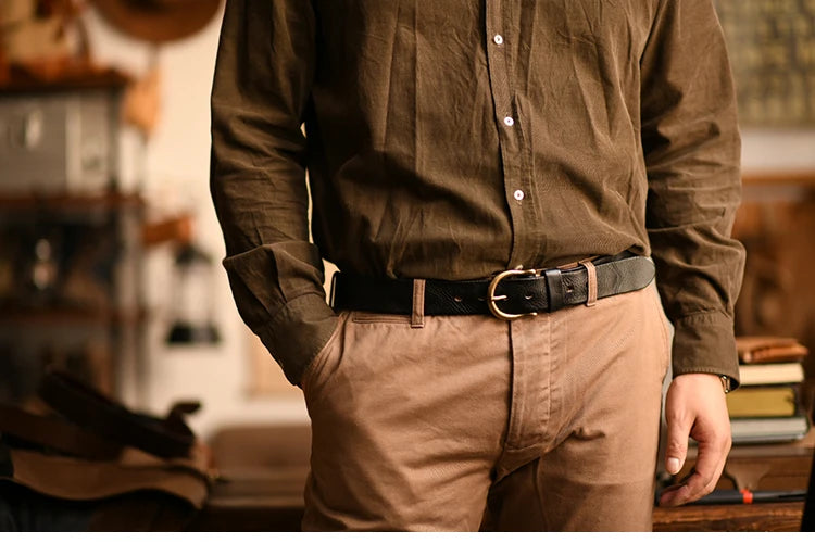 Handmade Classic Retro Style Pure Copper Horseshoe Buckle No interlayer Cowhide Men's Belt Genuine Leather Jeans Man design Belt