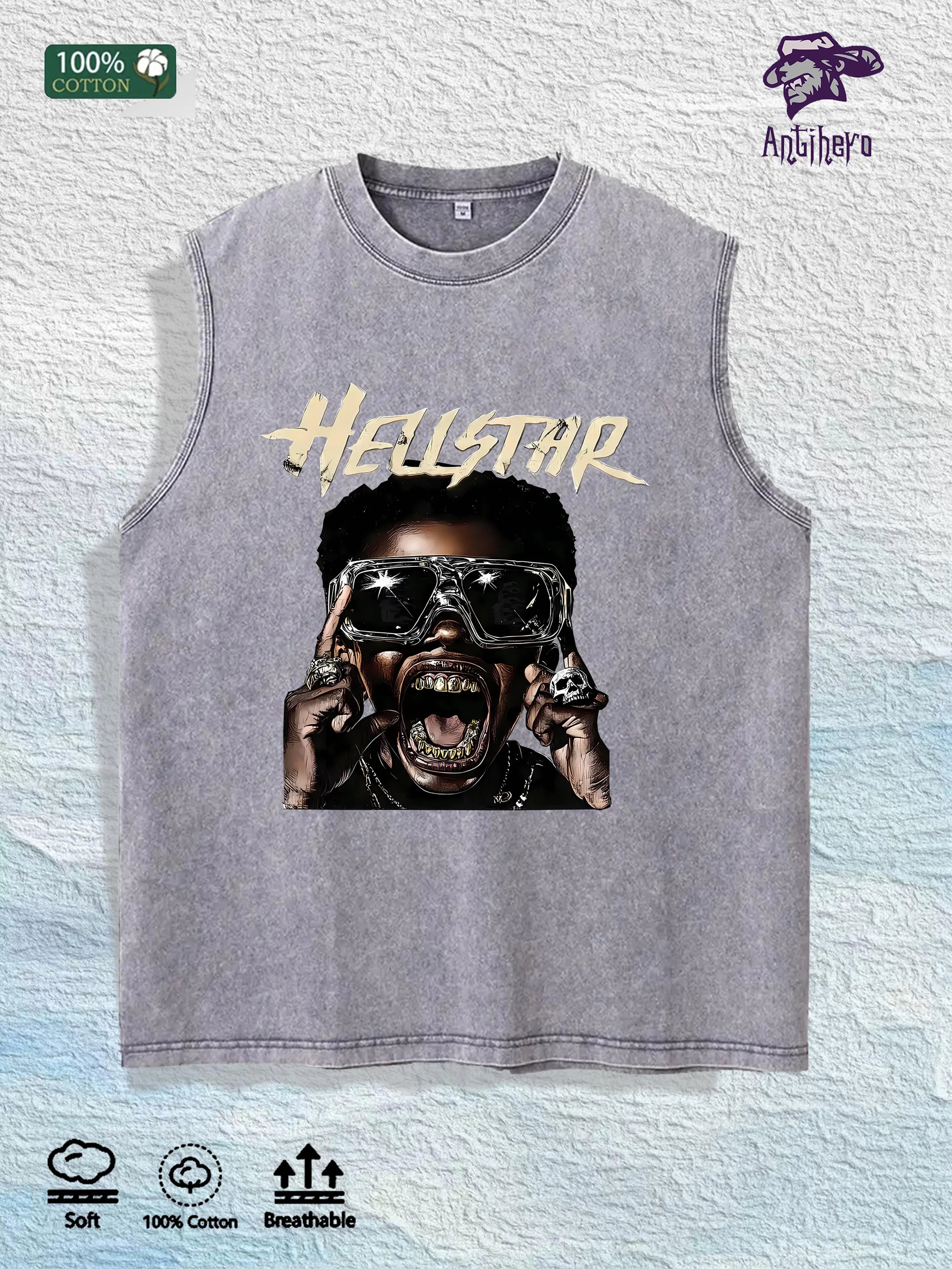HELLSTAR Graphic Washed Vest US Warehouse 3 Colors Cotton Tank