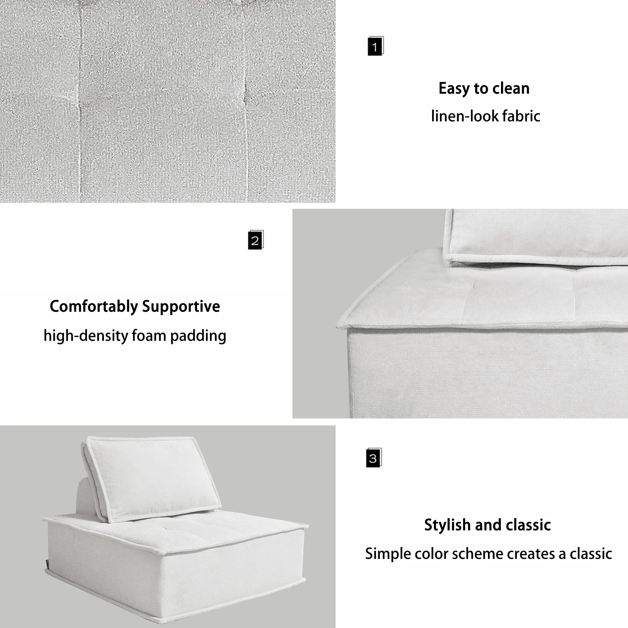 Modern Minimalist Modular Sofa Extremely Simple Tofu Block Design Sponge Small Apartment Living Room Set( Set of 2)