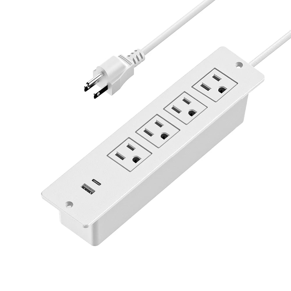 Recessed Power Strip Charging Station with USB Ports Surge Protector with Extension Cord for Home Office White Power Strip