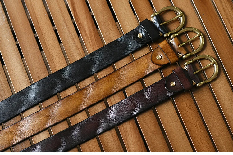 Handmade Classic Retro Style Pure Copper Horseshoe Buckle No interlayer Cowhide Men's Belt Genuine Leather Jeans Man design Belt