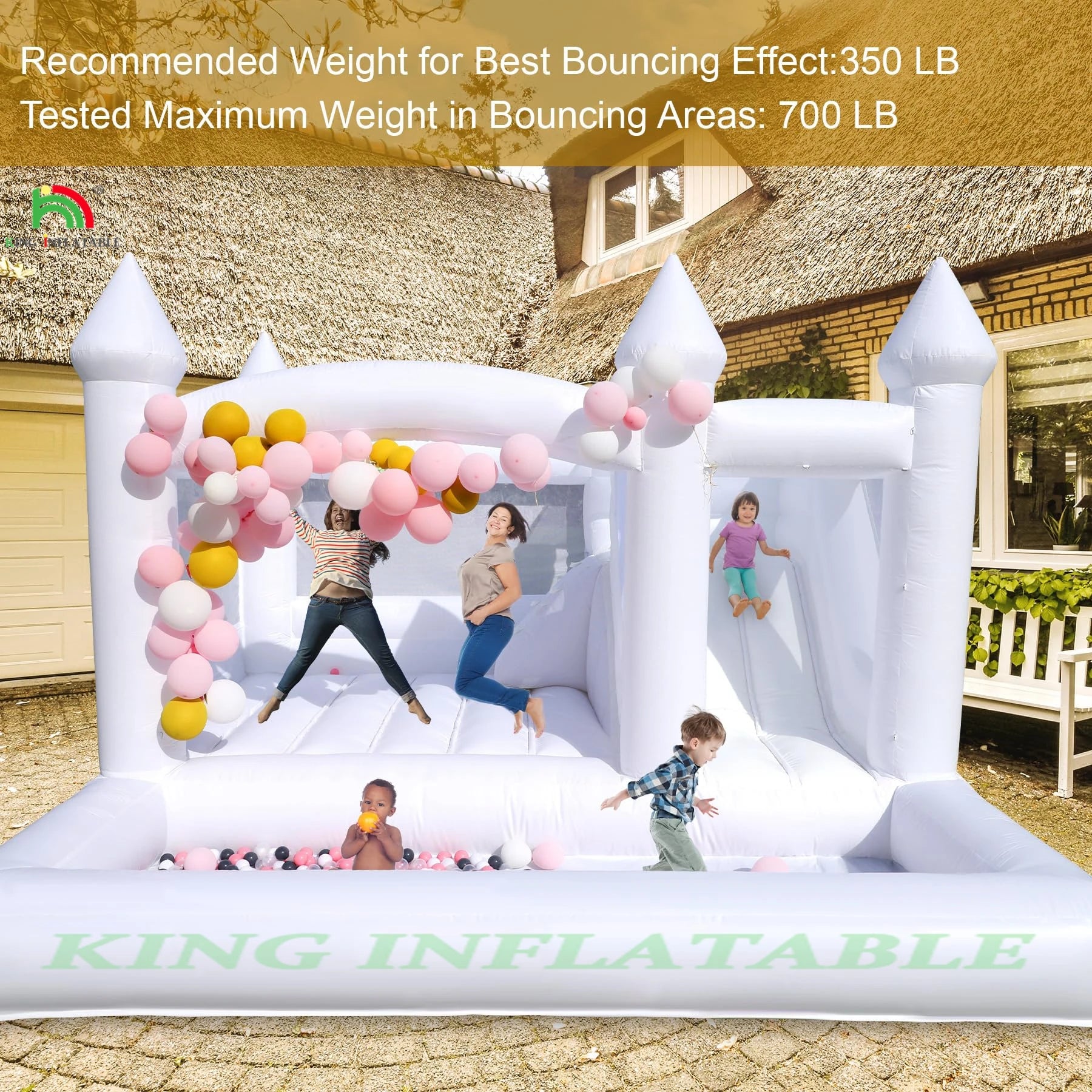 15x15x10ft White Inflatable Bounce Castle Kids Bounce House with Slide,Ball Pit for Party