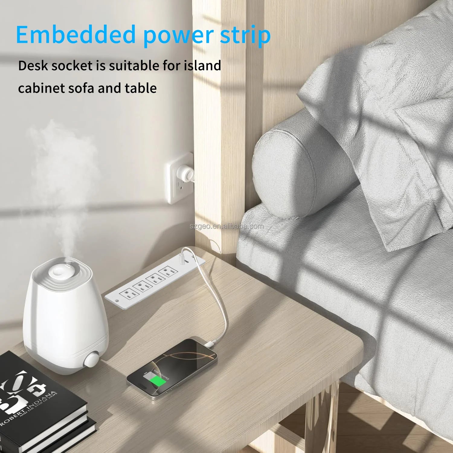 Recessed Power Strip Charging Station with USB Ports Surge Protector with Extension Cord for Home Office White Power Strip