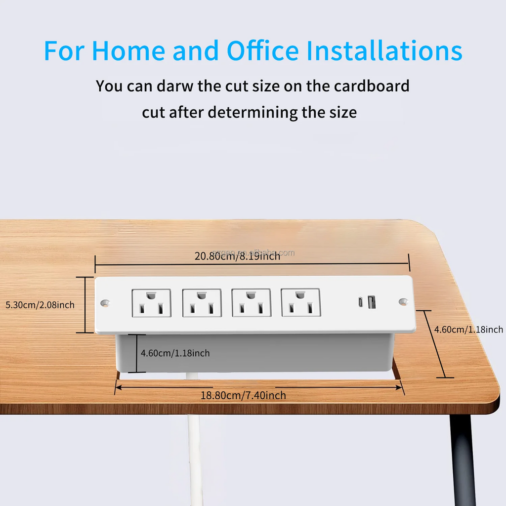 Recessed Power Strip Charging Station with USB Ports Surge Protector with Extension Cord for Home Office White Power Strip