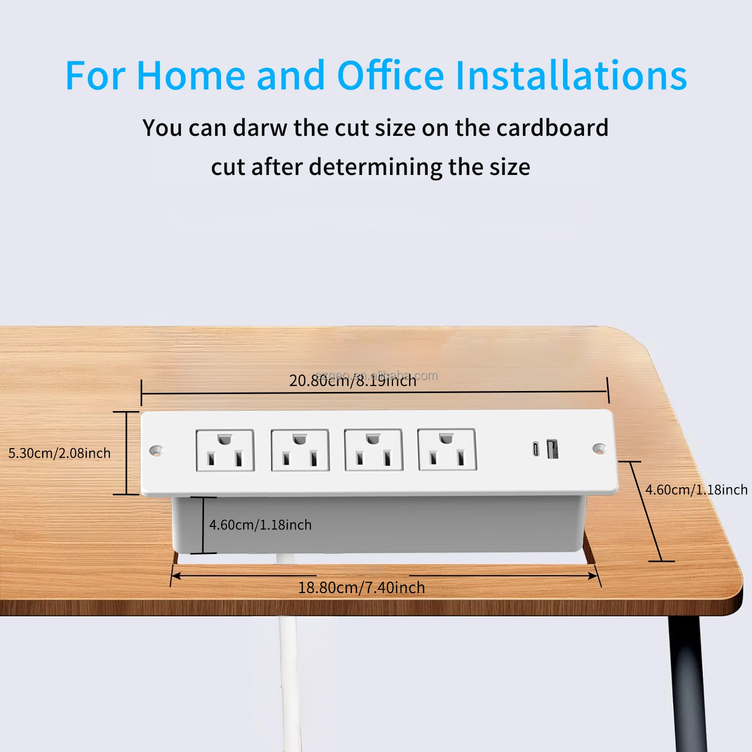 Recessed Power Strip Charging Station with USB Ports Surge Protector with Extension Cord for Home Office White Power Strip