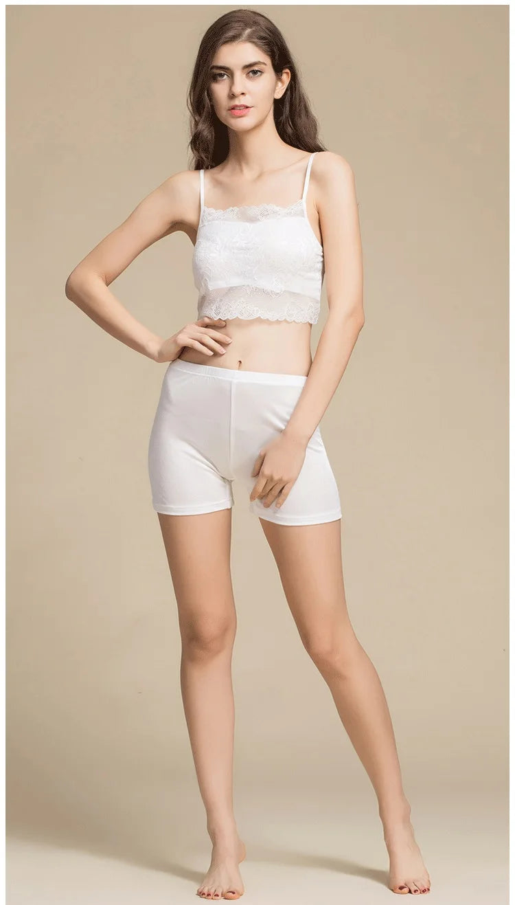 Summer Women's Double-sided Knitting Anti Exposed Silk Safety Short Pants 100% Real Silk Lace Top Safety Trousers
