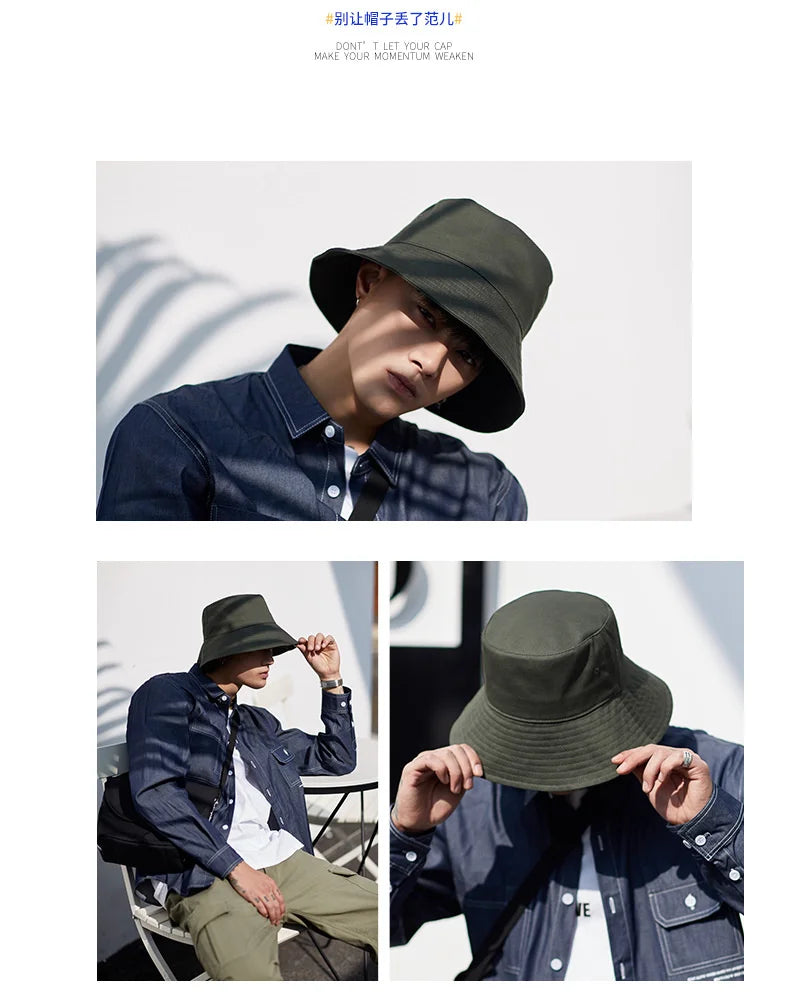 High Quality Soft Cotton Large Fishing Sun Cap Women Beach Bucket Hat Dad Wide Brim Boonie Cap Big Head Men Oversize Panama Hats