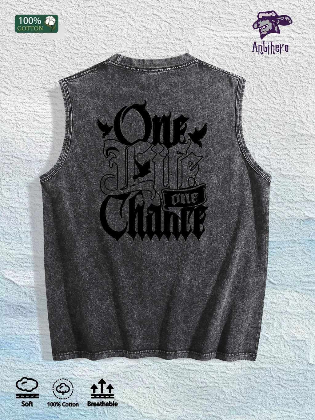 One Life One Chance Graphic Washed Vest US Warehouse 3 Colors Cotton Tank