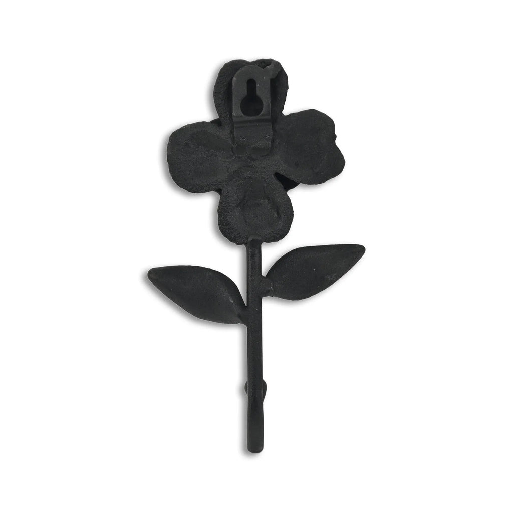 HMS 4\" Black Cast Iron Flower Wall Hook Home Metal Storage Towel Clothing Tools Kitchen Bathroom Wardrobe Garage Carved Office