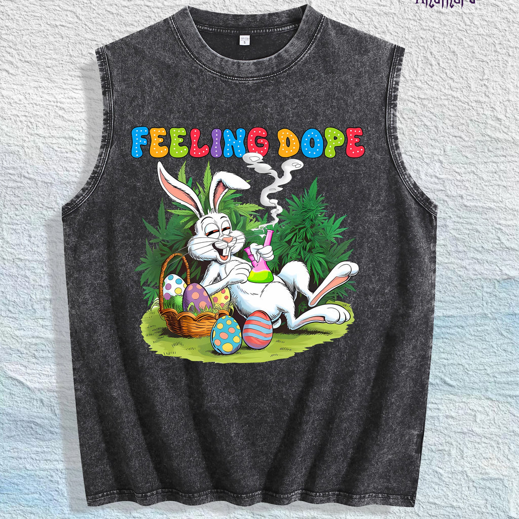 FEELING DOPE Bunny Graphic Washed Vest US Warehouse 3 Colors Cotton Tank