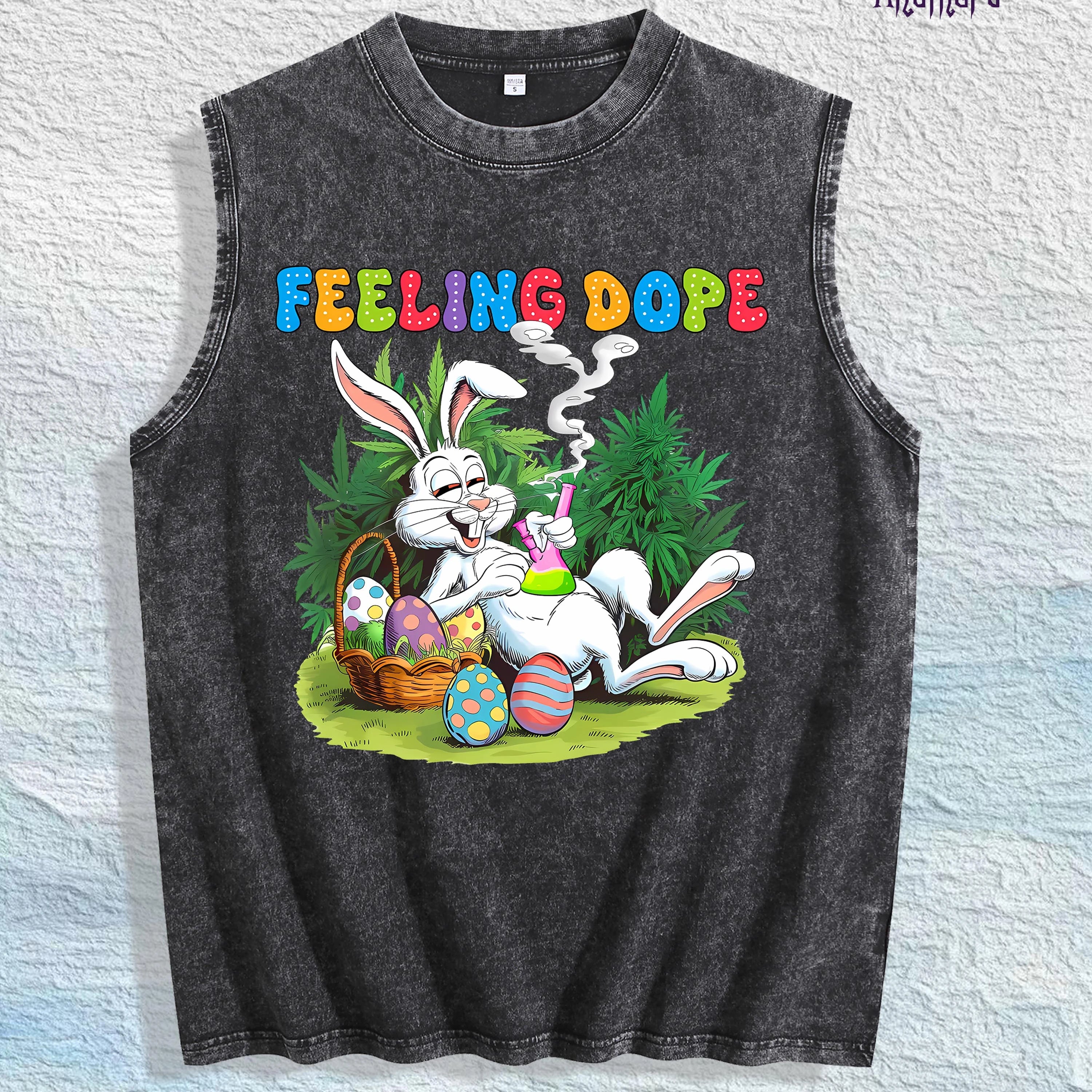 FEELING DOPE Bunny Graphic Washed Vest US Warehouse 3 Colors Cotton Tank