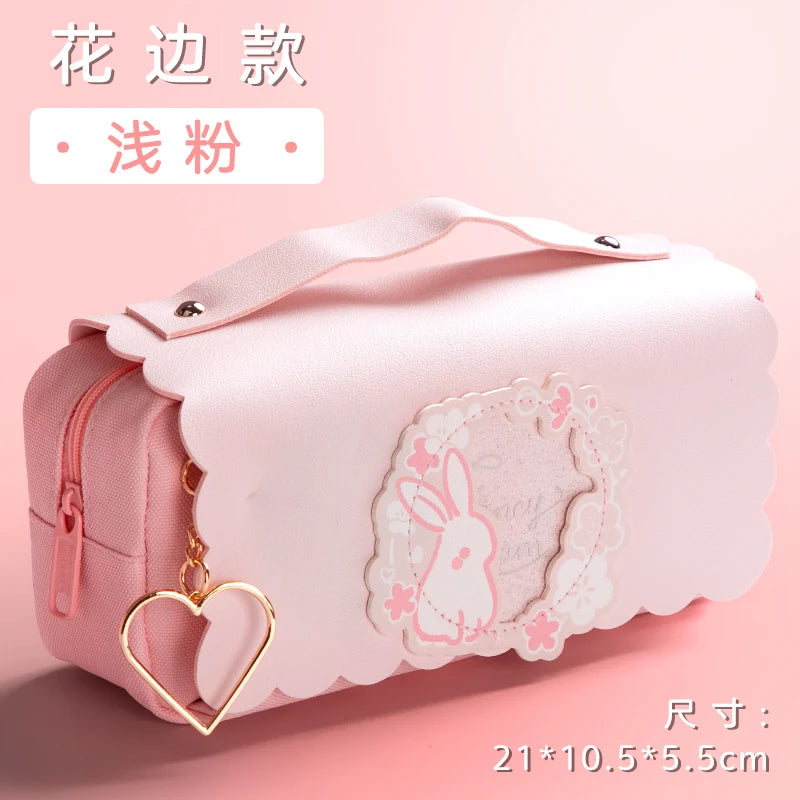 Sakura Pencil Bag PU Leather Pen Case Candy Color Japan Stationery Box Green Pink Organizer School Supplies Gift Ruler Pouch Hol