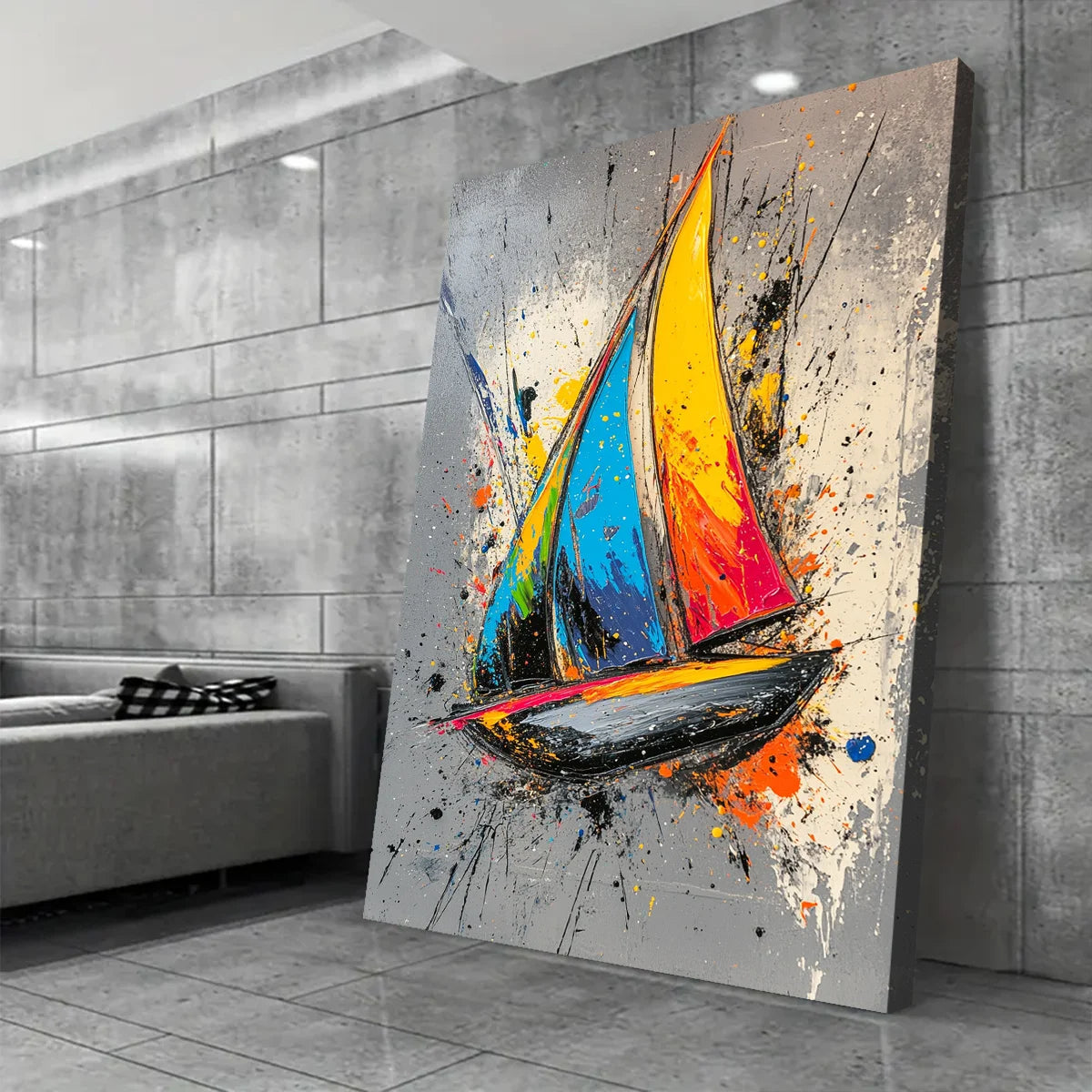 Colorful Sailboat Artwork: Vibrant Abstract Boat Art Print Canvas Wall Art 1.5inch Thick Indoor Living Room and Home Decor