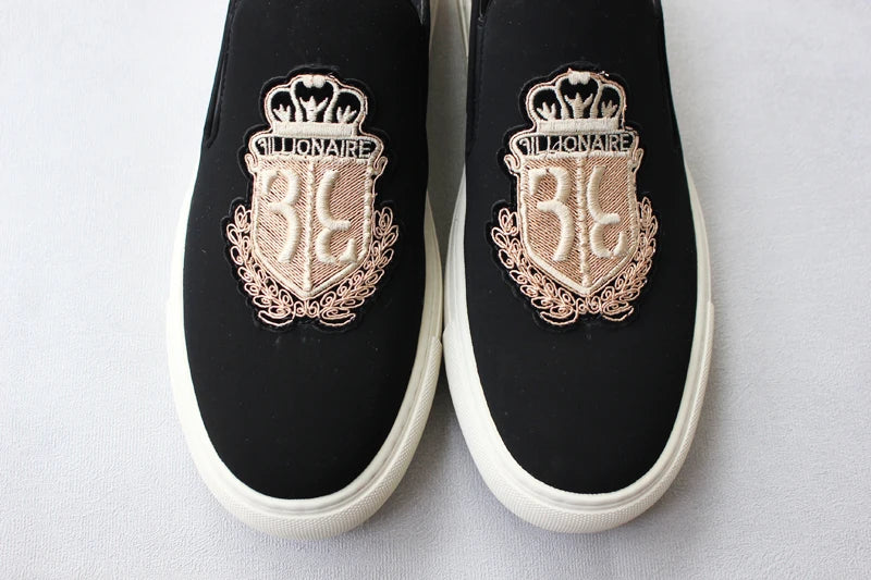 Brand New Men Casual Shoes Black Suede Leather Man Party Luxury Embroidery Flat Shoes Tide Slip-On Loafers