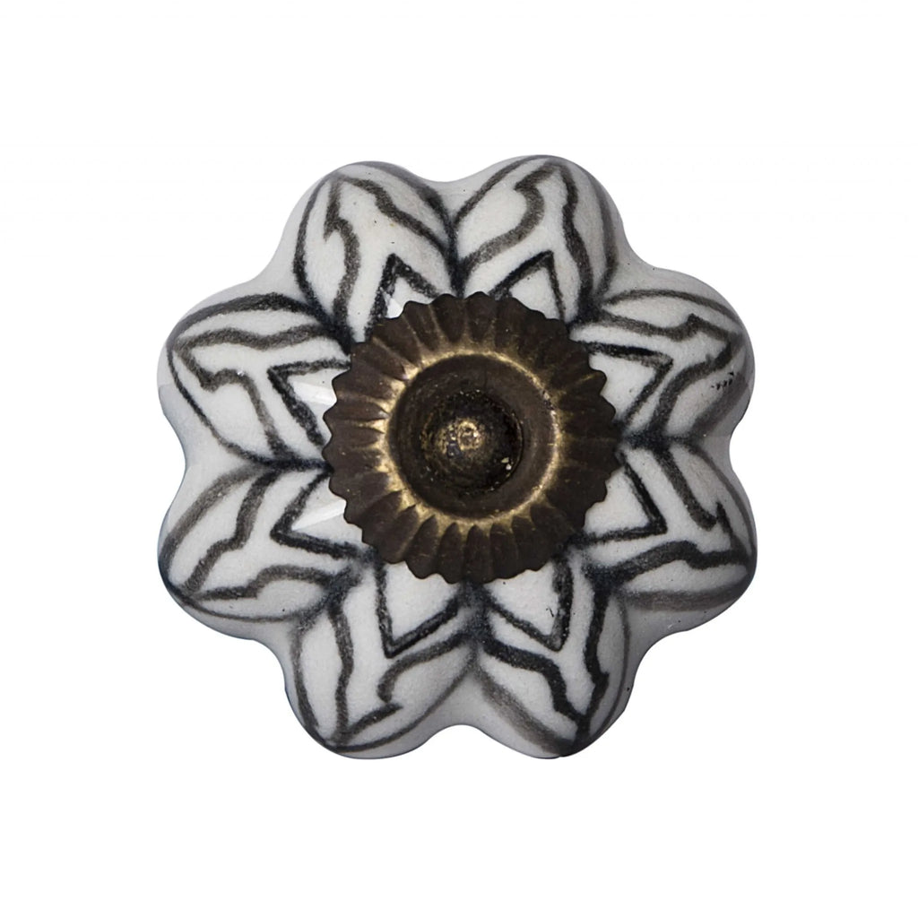 Set of Twelve Black and White Floral Ceramic Drawer Pull Knobs HMS Furniture Handles & Knobs