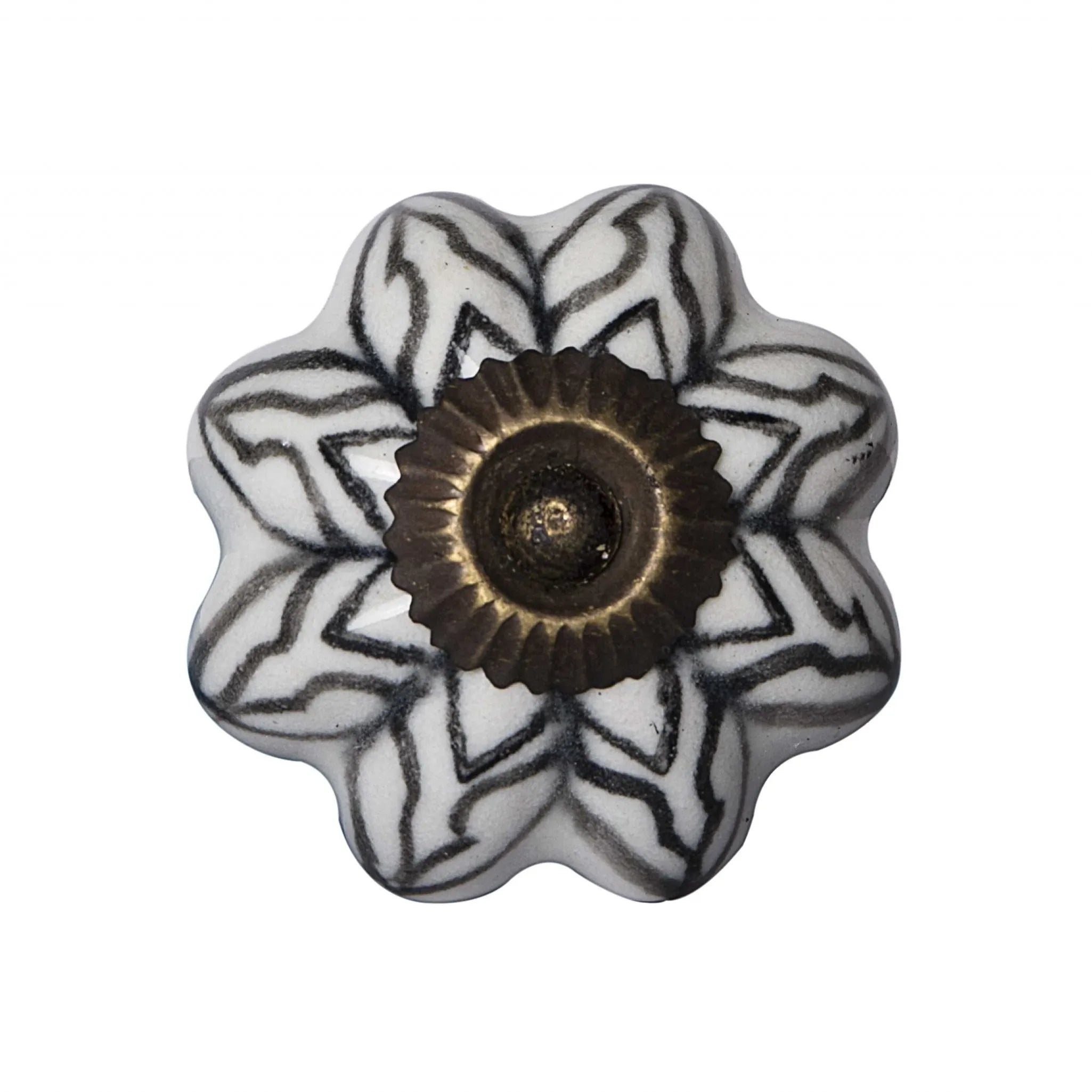 Set of Twelve Black and White Floral Ceramic Drawer Pull Knobs HMS Furniture Handles & Knobs