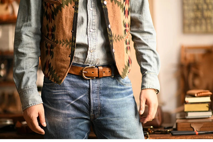 Handmade Classic Retro Style Pure Copper Horseshoe Buckle No interlayer Cowhide Men's Belt Genuine Leather Jeans Man design Belt