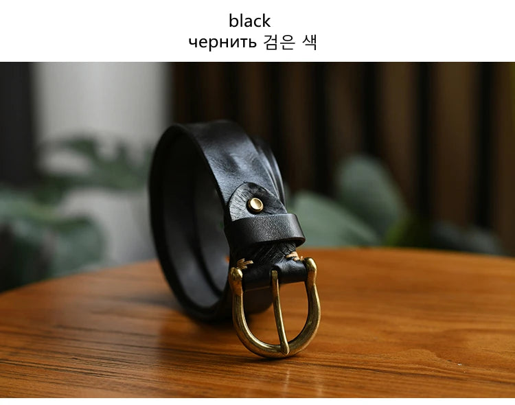 Handmade Classic Retro Style Pure Copper Horseshoe Buckle No interlayer Cowhide Men's Belt Genuine Leather Jeans Man design Belt