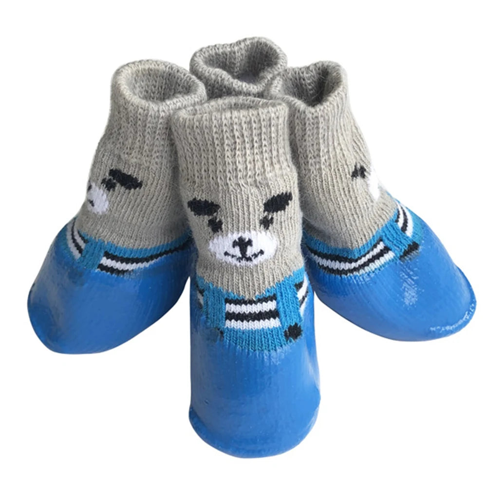 4pcs/Set Dogs Winter Socks Puppy Warm Waterproof Anti-Slip Boots for Small Large Dogs Cats Outdoor Pet Chihuahua Teddy Shoes