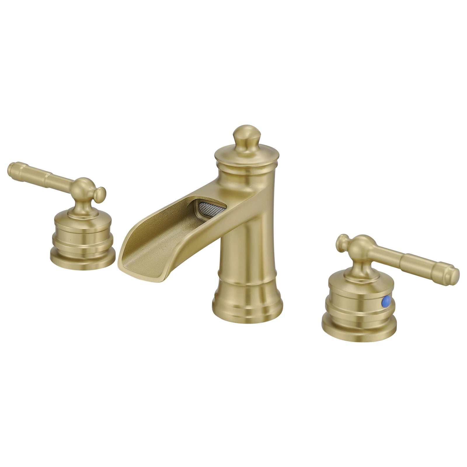 Modern  Brushed Gold Two Handle Basin Deck Mounted Faucet Brass Widespread for Living Room Bathroom Ceramic Valve USA Stock