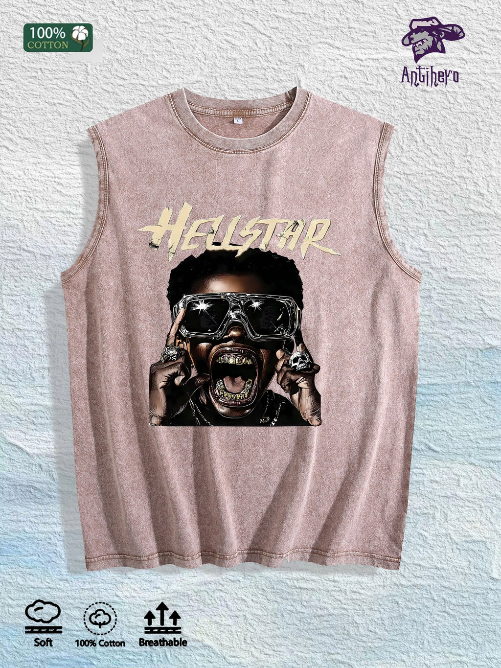 HELLSTAR Graphic Washed Vest US Warehouse 3 Colors Cotton Tank