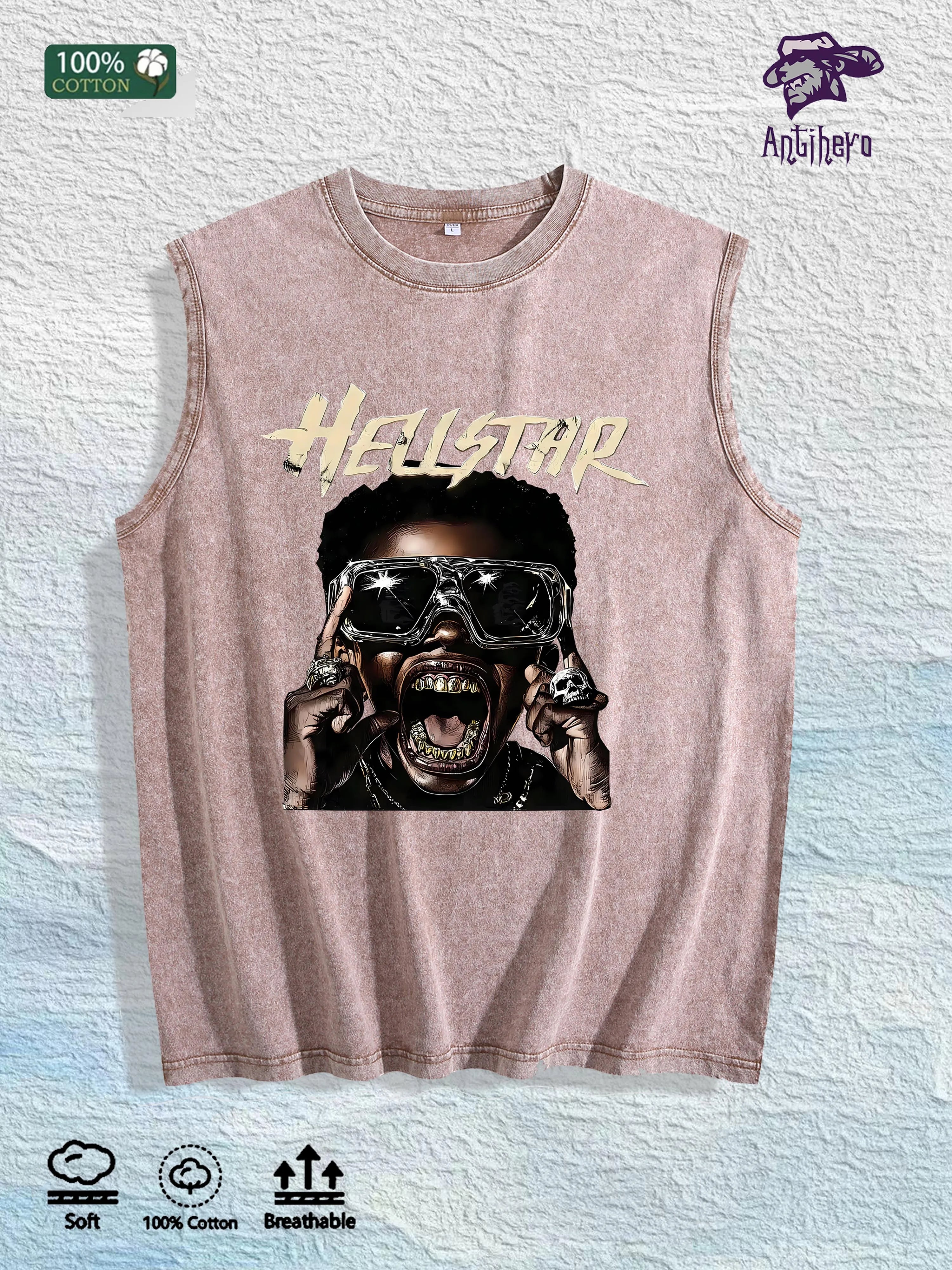 HELLSTAR Graphic Washed Vest US Warehouse 3 Colors Cotton Tank