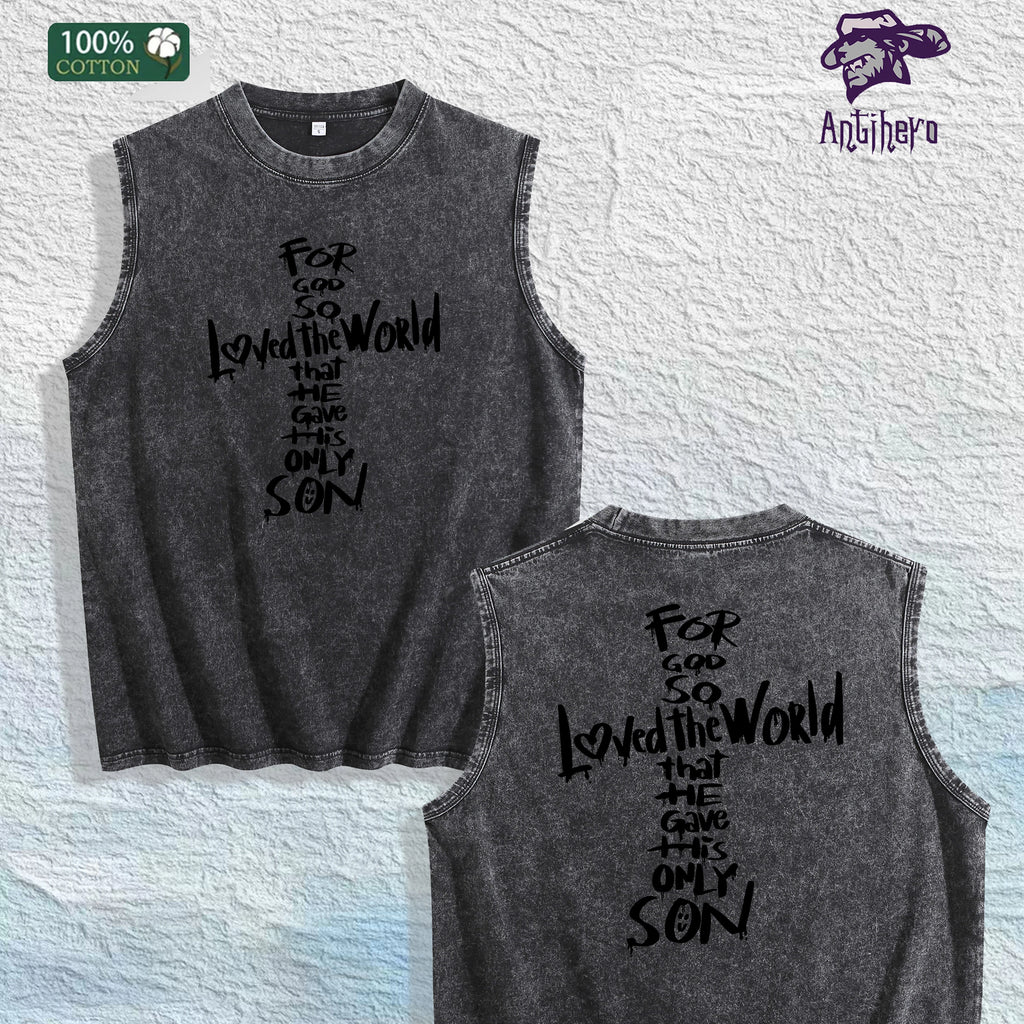 For God so Loved the World Graphic Washed Vest US Warehouse 3 Colors Cotton Tank